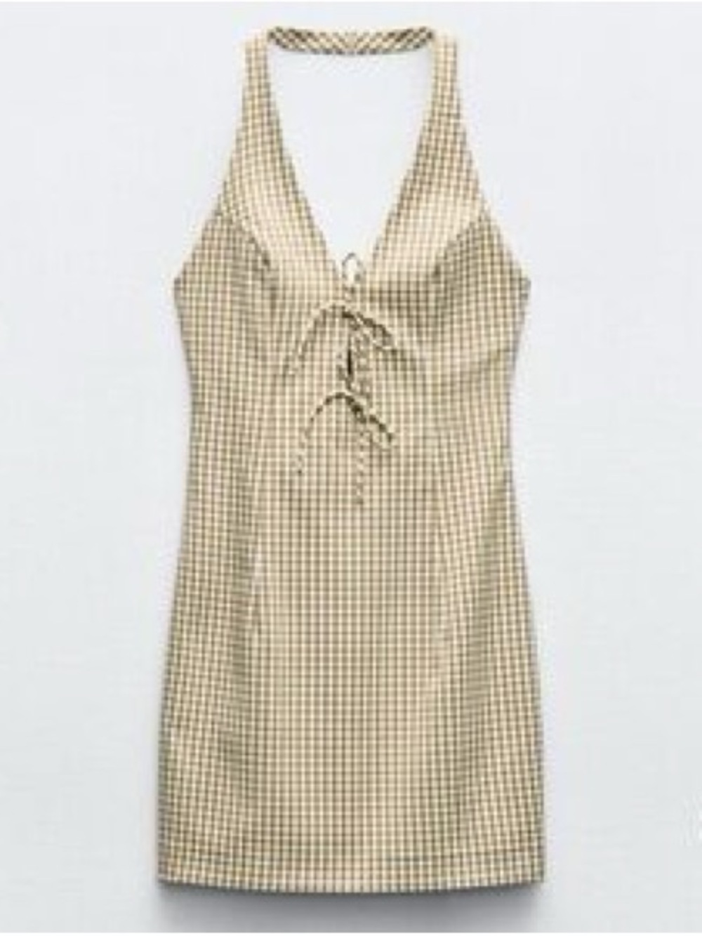 Zara Beige Gingham Halter Mini Dress